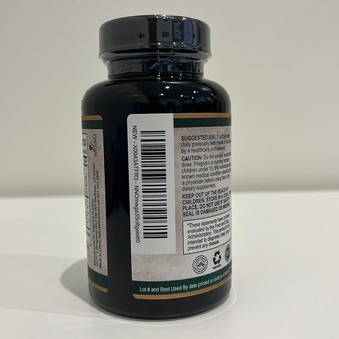 Triple Strength Omega 3 Fish Oil Supplement, EPA & DHA Fish Oil Omega 3 Essential Fatty Acids Supplement Softgels, 2400mg Brain & Heart Health Support Supplements - Gluten Free, Non-GMO, 60 Softgels