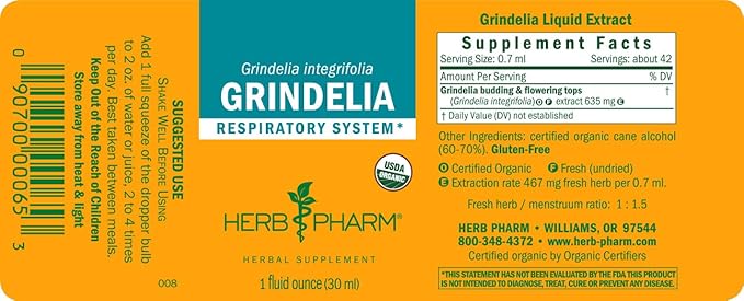 Herb Pharm Grindelia Liquid Extract for Respiratory System Support - 1 Ounce (DGRIND01) (Pack of 2)