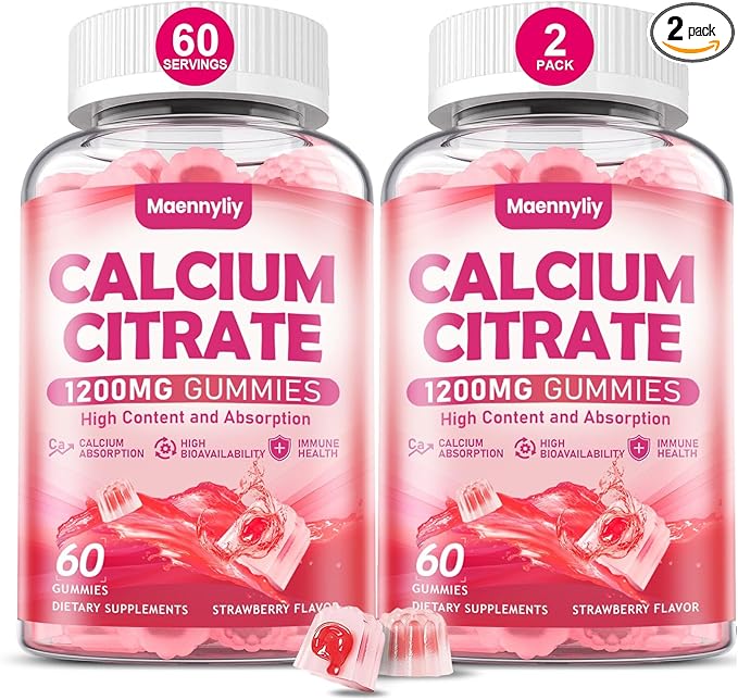 Calcium Citrate Gummies 1200 mg for Adults: Ultimate Absorption Calcium Supplement for Women & Men - Easy to Digest, Vegan, Non-GMO, Gluten Free - Natural Strawberry Flavor