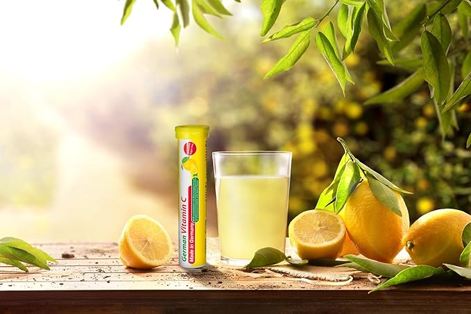German Vitamin C 180 mg - 240 Vegan Drink Effervescent Tablets - Lemon Lime Flavor - Made in Germany