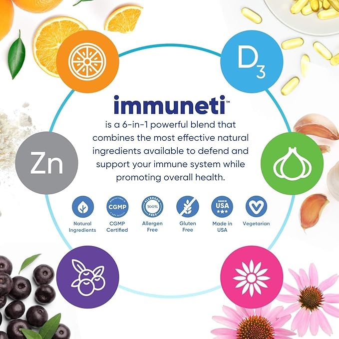 Immuneti - Advanced Immune Defense, 6-in-1 Powerful Blend of Vitamin C, Vitamin D3, Zinc, Elderberries, Garlic Bulb, Echinacea - 2 Pack - Supports Overall Health