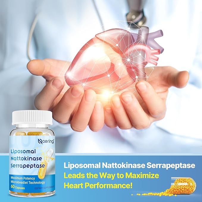 Liposomal Nattokinase 12,000 FU Serrapeptase 360,000 SPU Enzyme Supplement - Enriched with Synergistic Enzymes and Nutrient Blend & Inulin for Circulatory, Gut, Digestion 60 Capsules (2 Bottle)