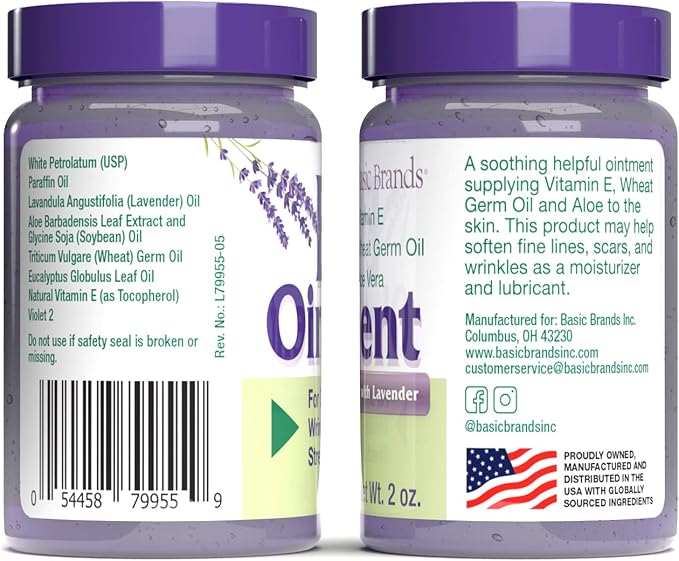 Basic Organics - Vitamin E Ointment - 2 oz - Moisture Enhancing - Can Help Reduce Appearance of Scars, Stretch Marks, Fine Lines & Wrinkles - Pack of 2