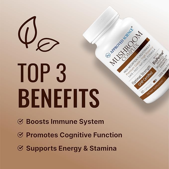 Approved Science Mushroom Complex - Support The Immune System and Cognitive Function - with Lion’s Mane, Chaga, Reishi, Turkey Tail, Shiitake, Oyster, and More - 60 Capsules - Vegan