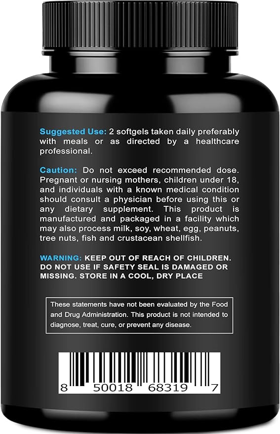Omega 3 Fish Oil 2000mg, 800mg EPA and 600mg DHA - Enteric Coated and Burpless - Supports Brain, and Heart - Burpless, Non-GMO, 3rd Party Lab Tested and NSF Certified - 120 Softgels