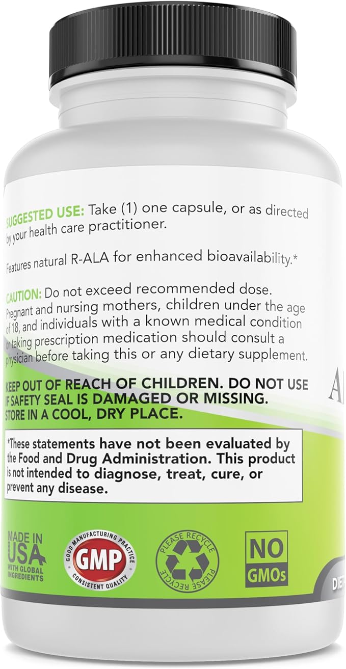 Simply Natures Pure Alpha Lipoic Acid 600mg 120 Veggie Capsules, Non-GMO Thioctic Acid 4 Month Supply