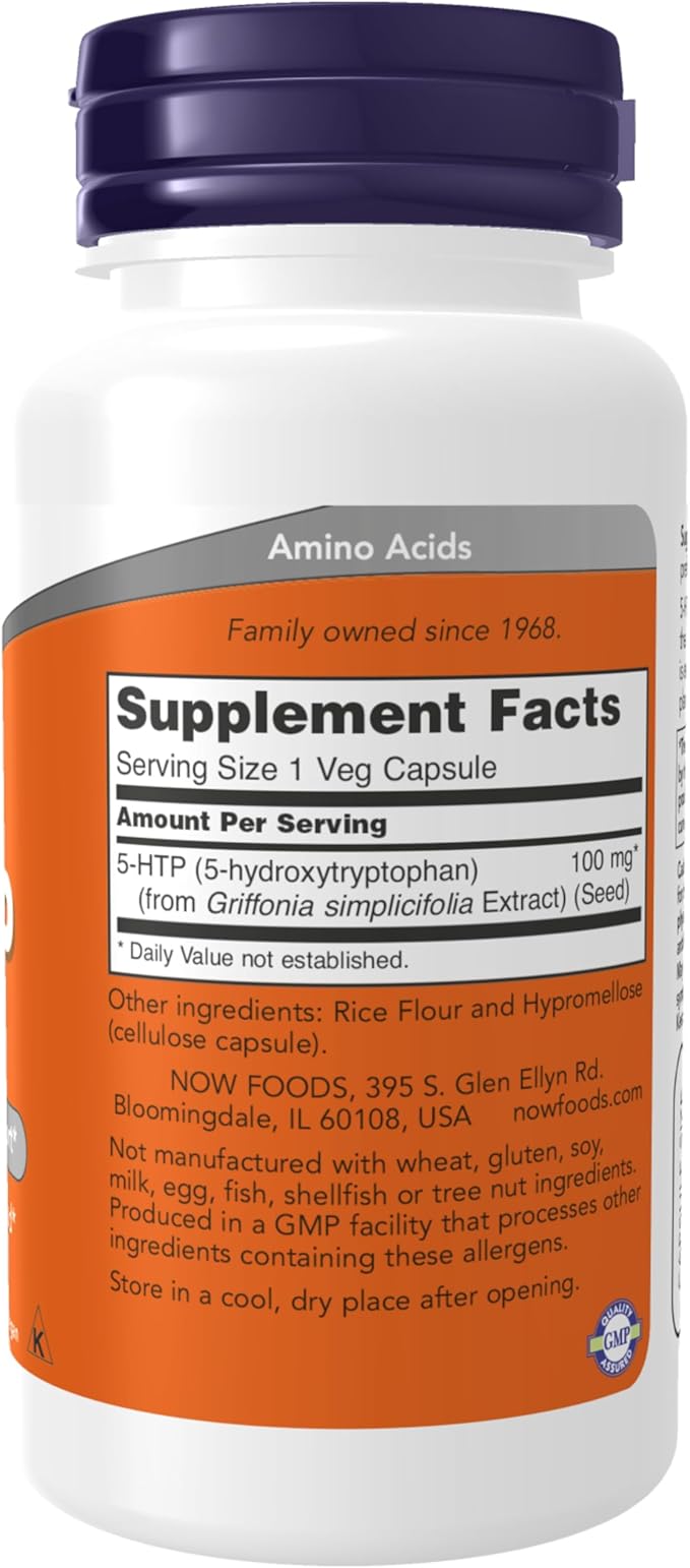 NOW Foods Supplements, 5-HTP (5-hydroxytryptophan) 100 mg, Neurotransmitter Support*, 60 Veg Capsules