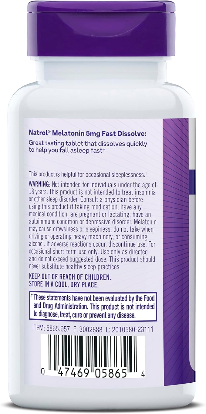 Natrol Fast Dissolve Melatonin 5 mg, Melatonin Supplements for Restful Sleep, Sleep Support for Adults, 90 Strawberry-Flavored Tablets, Up to a 90 Day Supply