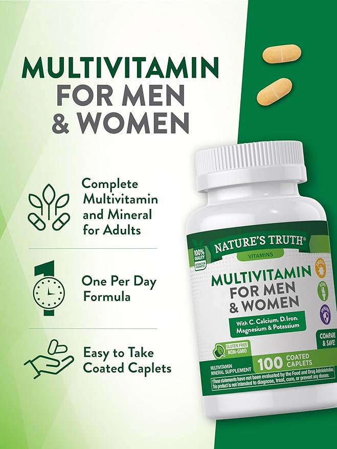 Nature's Truth Adult ABC Complete Multivitamin for Men and Women | 100 Caplets | Non-GMO & Gluten Free