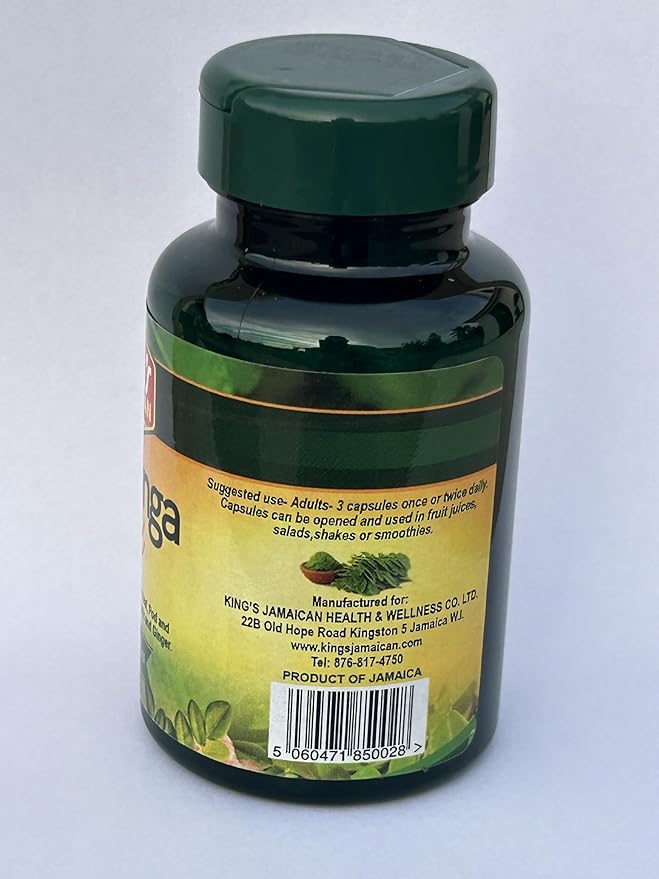 Jamaican Moringa Capsules – 100% Natural Ingredients – Made from Dried Moringa Leaves, Pods & Seeds – 90 Capsules, 500mg – with Turmeric & Ginger – Herbal Supplement, Nutrient-Rich – Easy to Swallow