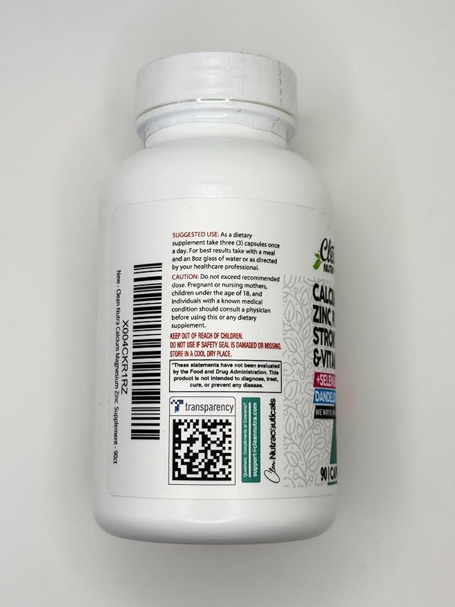 Clean Nutraceuticals Calcium Magnesium Zinc Supplement with Potassium, Copper, Strontium, Silica, Vitamin D3 K2, Boron, Vitamin B1 B12 Red Clover Herb Alfalfa Basil Pills for Men & Women Osteo Defend