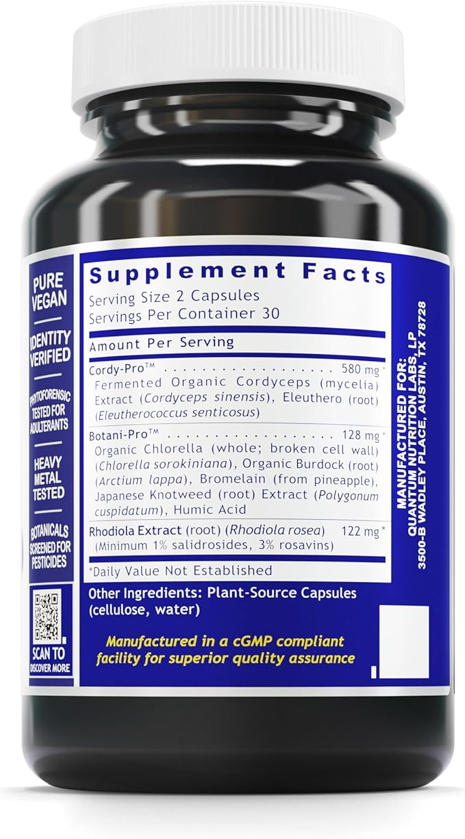 Quantum Nutrition Labs Quantum Adrenal Support- Adrenal Health Support Supplements, Support for Fatigue and Promote Calmness, Adrenal Gland Vitamins, Rhodiola Rosea, Organic - 60 Vegan Capsules