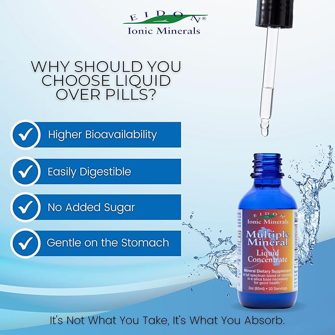Eidon Ionic Minerals Multiple Minerals Supplement - Ionic Trace Mineral Drops for Water, Natural Liquid Vitamins to Support Heart Health and Hydration, Bioavailable, No Preservatives - 2 oz