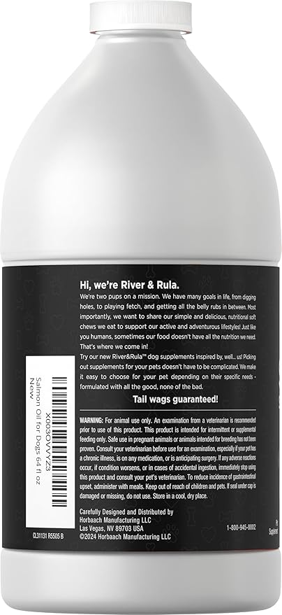 Horbaach Norwegian Salmon Oil for Dogs (64oz) | Supports Healthy Skin and Coat | with Omega 3, EPA & DHA | Liquid Pet Supplement | Non-GMO, Gluten Free