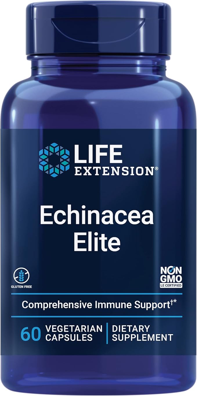 Life Extension Echinacea Elite, E. purpurea, E. angustifolia, Whole-Plant Extract, Immune Support, Dual-extracts, standardized Formula, Gluten Free, Non-GMO, Vegetarian, 60 Capsules