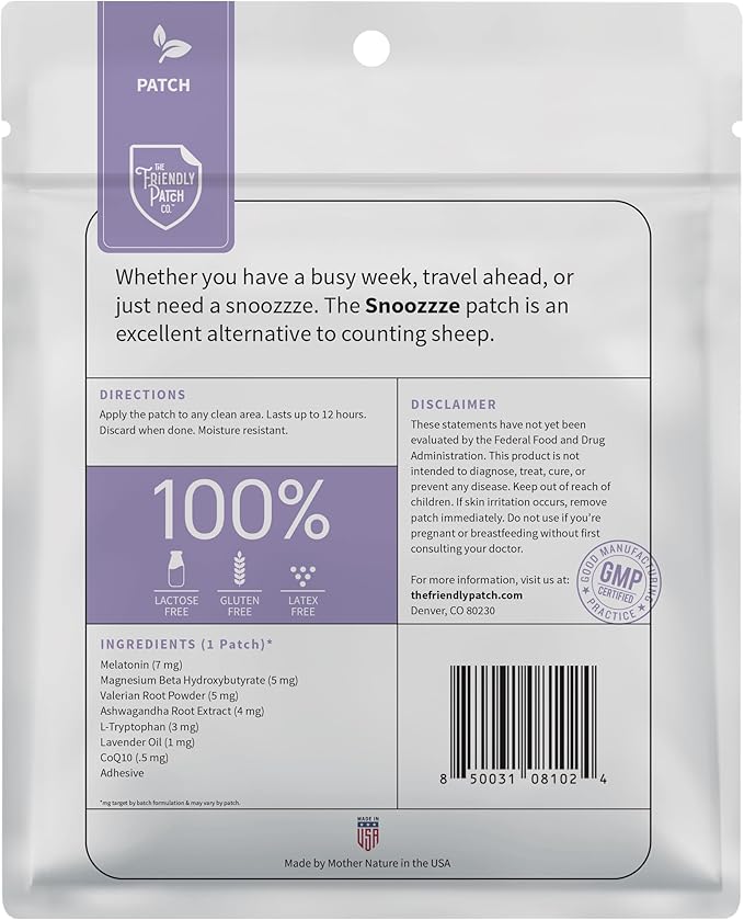 The Friendly Patch 28 Day Sleep Patches Snooze for Sleep Aid Support | Natural Sleeping Aid with Melatonin 7mg and Magnesium