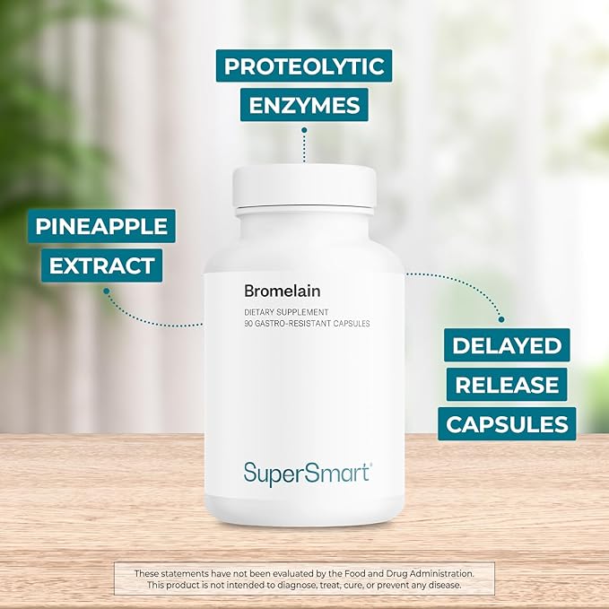 Supersmart - Bromelain Supplement 1500mg/3000 GDU per Day (Proteolytic Enzymes) - Pineapple Extract | Non-GMO & Gluten Free - 90 DR Capsules (Delayed Release)