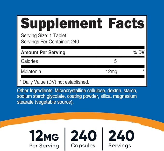 Nutricost Melatonin 12mg, 240 Tablets - 12mg Per Serving, Non-GMO, Gluten Free
