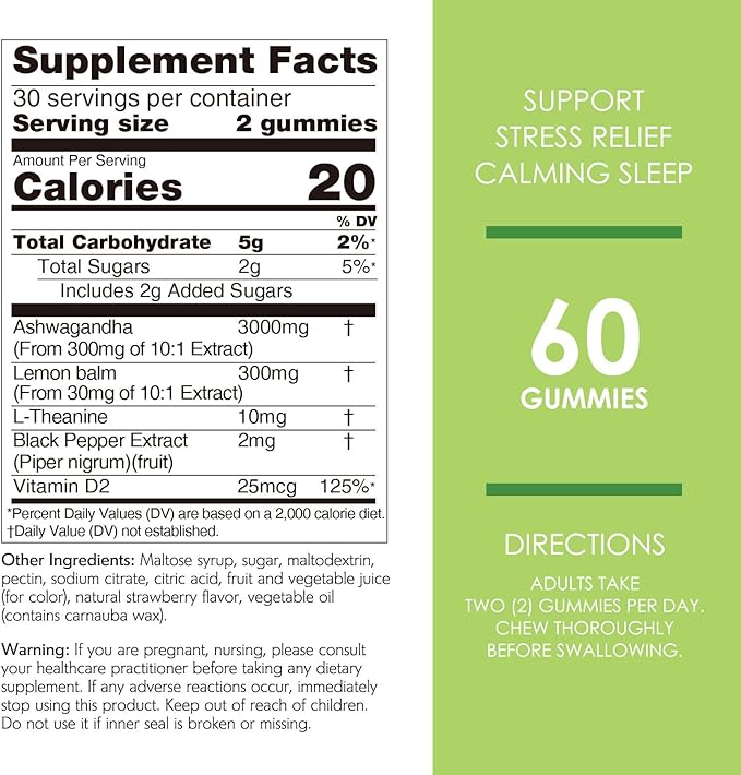 Nature's Key Upgraded 2.0 Ashwagandha Gummies, 3000mg Extra Potency Ashwagandha Supplement | with Vitamin D2, Lemon Balm, & Black Pepper ,for Stress Relief and Good Sleep (60 Count, Pack of 1)