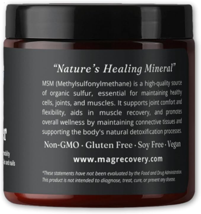 MSM Powder - 100% Organic Sulfur Crystals for Joint Support, Muscle Recovery, Skin Health, Nail & Hair Growth - Lab Tested - 83 Servings (250g)