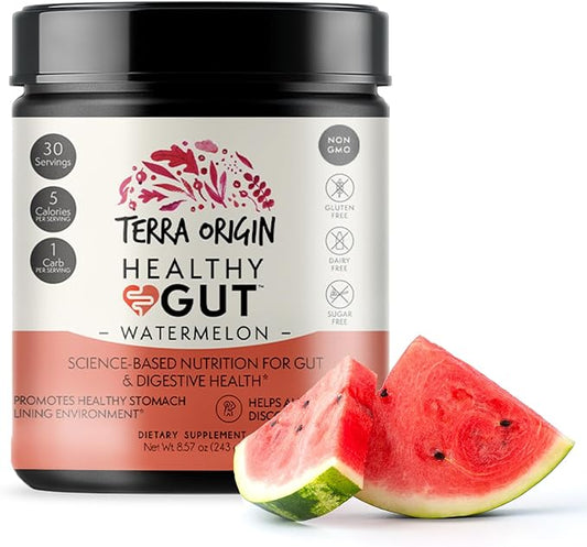 TERRA ORIGIN Healthy Gut Watermelon | 30-Servings with L-Glutamine, Zinc, Glucosamine, Slippery Elm Bark, Marshmallow Root and More!