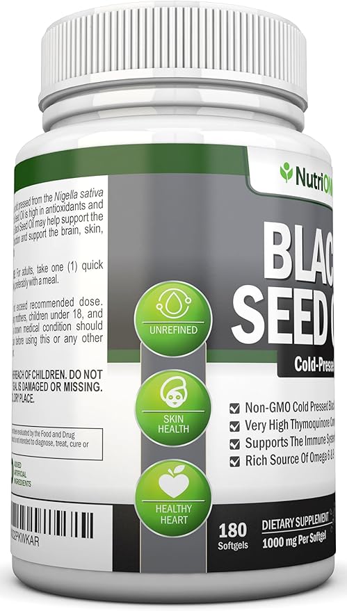 Black Seed Oil - 1000 Mg - 180 Softgels - Cold-Pressed Non-GMO Black Cumin Seed Capsules - Super High Thymoquinone Content - Nigella Sativa - Rich in Omega 6 & 9 Fatty Acids - Immune Health Support