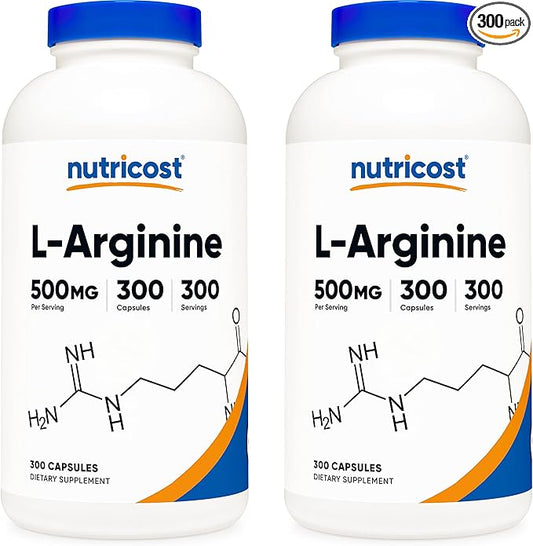 Nutricost L-Arginine 500mg, 300 Capsules (2 Bottles)