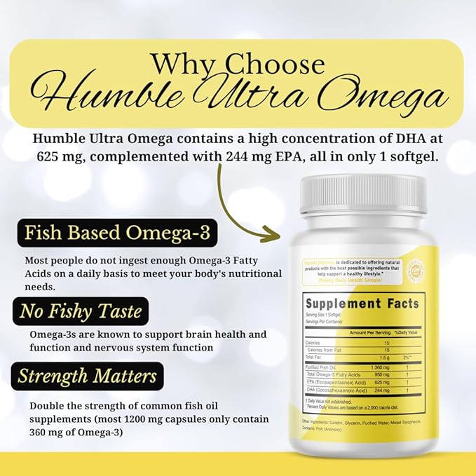 Humble Ultra Omega - High Strength Fish Oil Supplement | Double Concentration DHA & EPA
