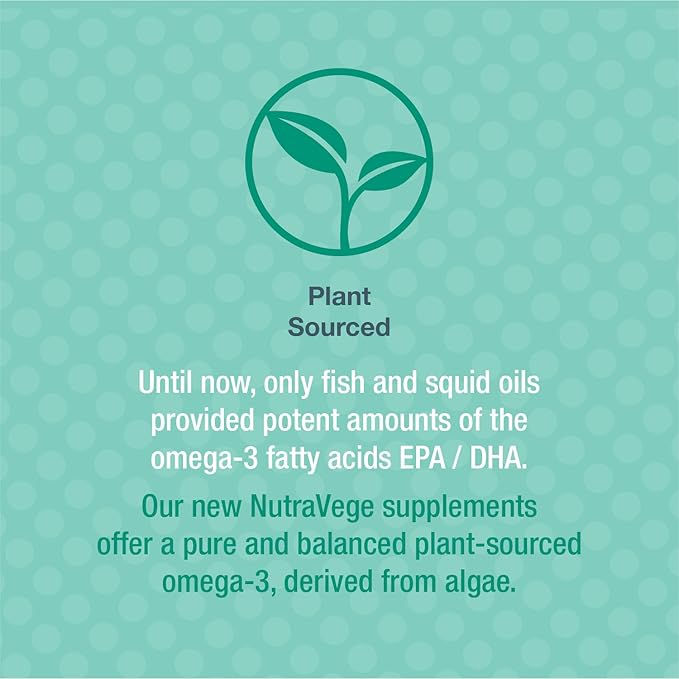 Nature's Way NutraVege Plant Based Omega-3, Heart Health and Eye and Brain Function*, 30 Vegan Softgels
