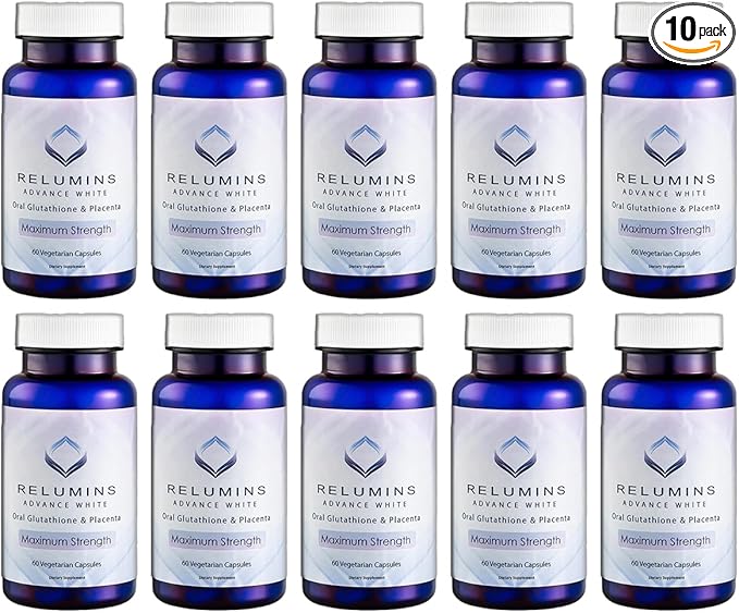 Relumins Advanced White Oral Glutathione Brightening Formula Capsules- Max Strength New with Rose HIPS - 60 Capsules x 10 Bottles
