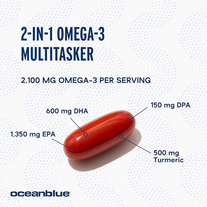 Oceanblue Professional Omega-3 2100 with Turmeric - 60 Count - Triple Strength Burpless Fish Oil for Heart Health, Joint Support Supplement - 20 Servings