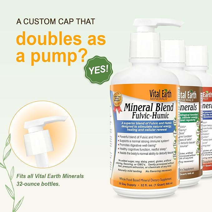 Vital Earth Minerals Fulvic Humic Mineral Blend Liquid with Pump – Fulvic Acid Supplement with 70+ Trace Minerals, Electrolytes for Recovery, Balance & Energy, 32 Oz