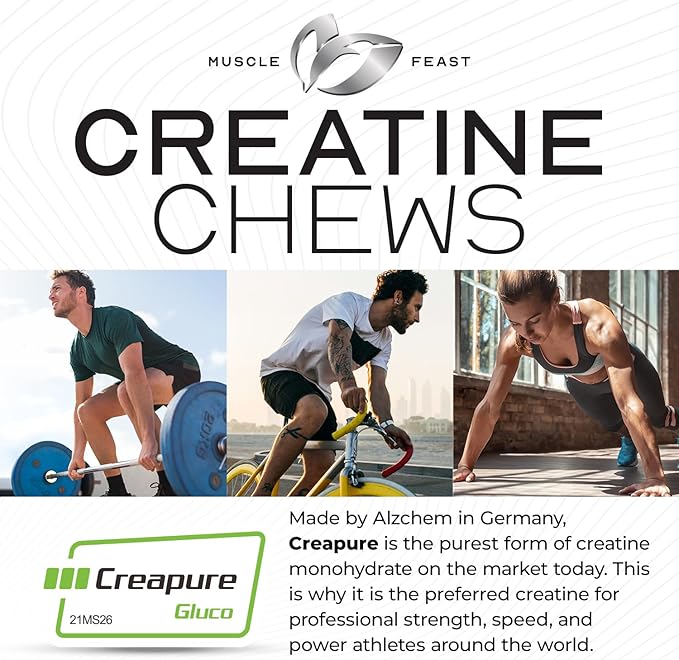 Muscle Feast Vegan Creatine Monohydrate, Gluten-Free Creapure Chews, Lemon Lime, 360 Tabs