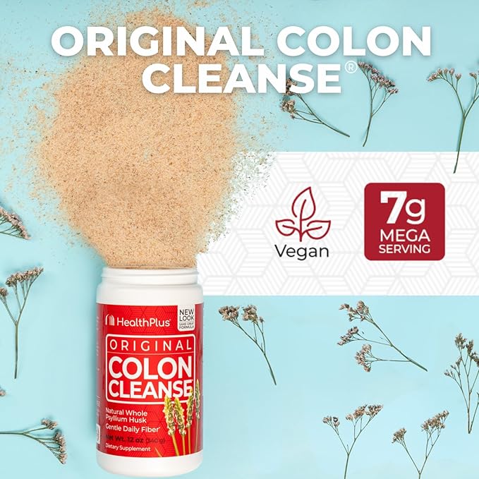 Health Plus Colon Cleanse - Natural Daily Fiber Powder- Gluten Free, Detox, Heart Healthy (12 Ounces, 48 Servings)