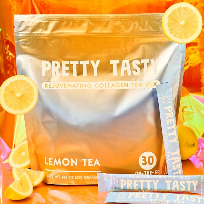 Lemon Luminance Collagen Tea - Stick Pack Pouch - Zesty Elegance with Collagen - Refreshing Citrus Blend - Beauty & Wellness Ritual - 30 Count