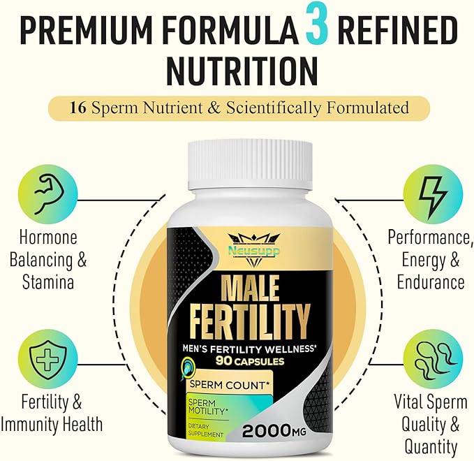 Fertility Supplements for Men, Male Fertility Supplement - Optimal Sperm Count, Motility and Strength, 2000MG Mens Prenatal Vitamins with CoQ10 Maca Root, Zin, NAC &Folate for Conception - 90 Capsules