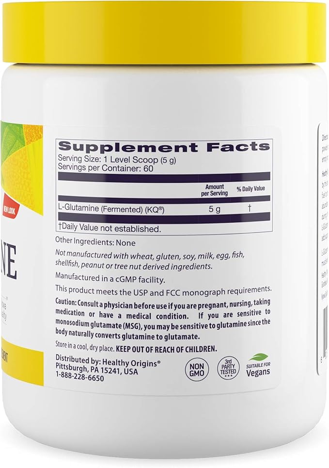 Healthy Origins L-Glutamine (American-Made, Non-GMO, Gluten Free, Muscle Support, Immune Support), 10.6 Ounce