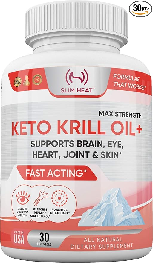 Keto Krill Oil 500mg with Omega-3 EPA, DHA, Astaxanthin & Phospholipids - Supports Brain, Eye, Heart, Joint, Skin Health - Antioxidant Krill Oil Fish Supplement for Women & Men - 30 Day Supply