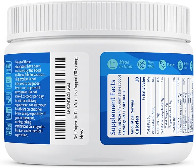 Supercalm Drink Mix - Ashwagandha KSM 66, Magnesium Glycinate, L-Theanine, Vitamin D3 - Ashwagandha Root Extract, Magnesium & L-Theanine Supplement - Focus & Support (30 Servings)
