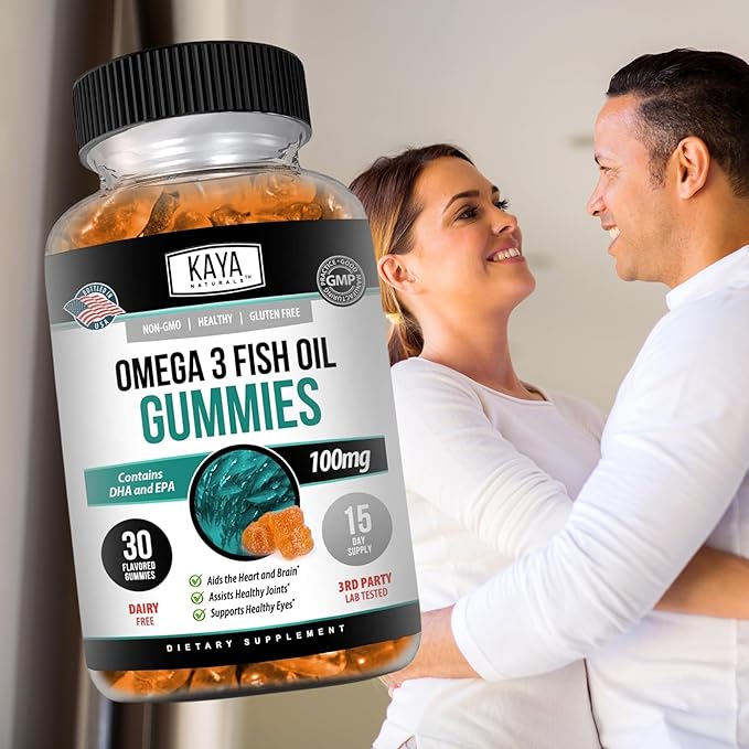 Kaya Naturals Omega 3 Fish Oil Gummies -Fish Oil Supplement with EPA & DHA Fatty Acids - Helps Support Brain, Eye, Heart Health & Immune Support - Non-GMO - 30 Count