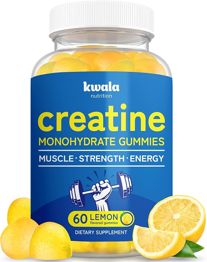 Creatine Monohydrate Gummies - Muscle Growth, Recovery, & Strength for Men - 60 Servings - 5g Creatine Per 5 Creatine Gummies - Lemon Flavored - Vegan Creatine Chews