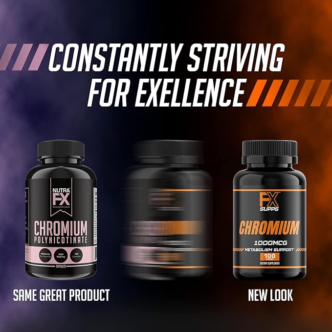 FX SUPPS Chromium Polynicotinate 1000 mcg (100 Capsules) Weight Management Supplements for Men and Women | Improves Energy Production and Heart Health