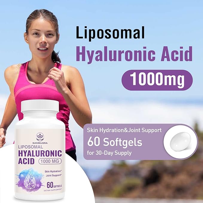 Liposomal Hyaluronic Acid 1000mg, High BioavailabilityHyaluronic Acid Capsules, Dietary Supplement Support Skin and Joint Lubrication, 240 Capsules (Pack of 4)