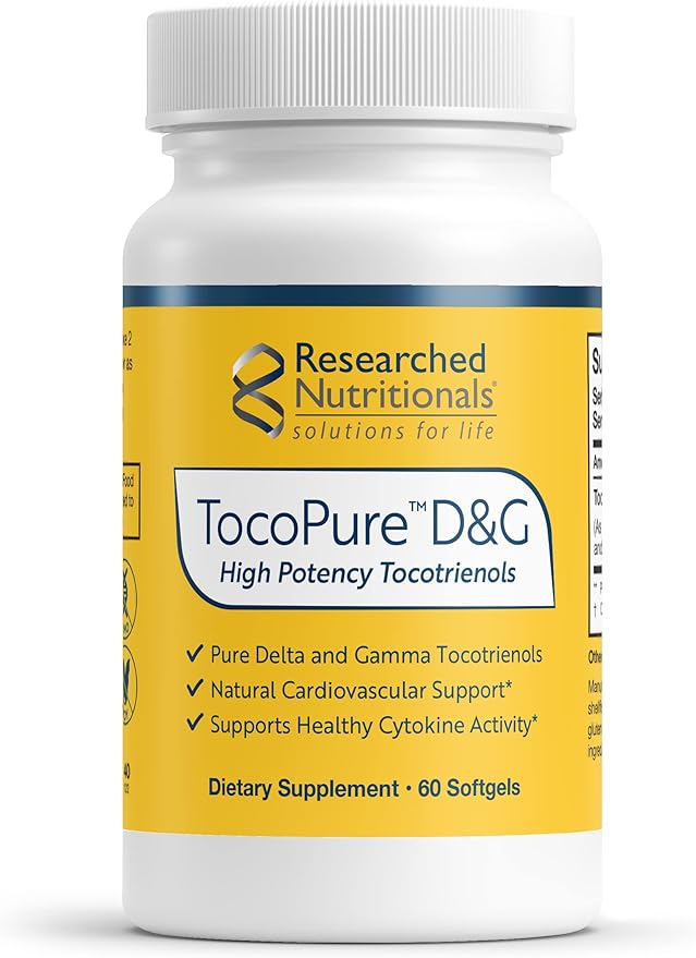 Researched Nutritionals TocoPure D&G - Vitamin E Tocotrienols - Antioxidants Supplement to Support Cellular, Lipid Metabolism & Heart Health - Gamm & Delta Tocotrienol Complex (60 Softgels)
