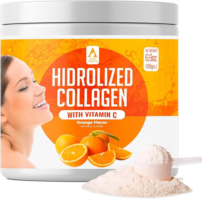 AV Orange Hydrolyzed Grass Fed Collagen with Vitamin C | Powder Supplement | Non-GMO Verified – 198gr