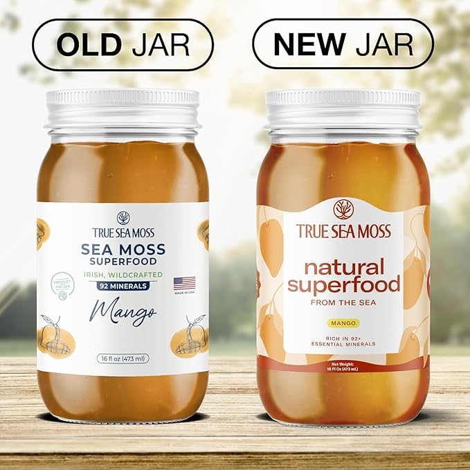 TrueSeaMoss Sea Moss Gel – Made in USA – Wildcrafted Seamoss, Fresh Fruits & Sea Vegetables – Mango, Pack of 2 (Labels may Vary)