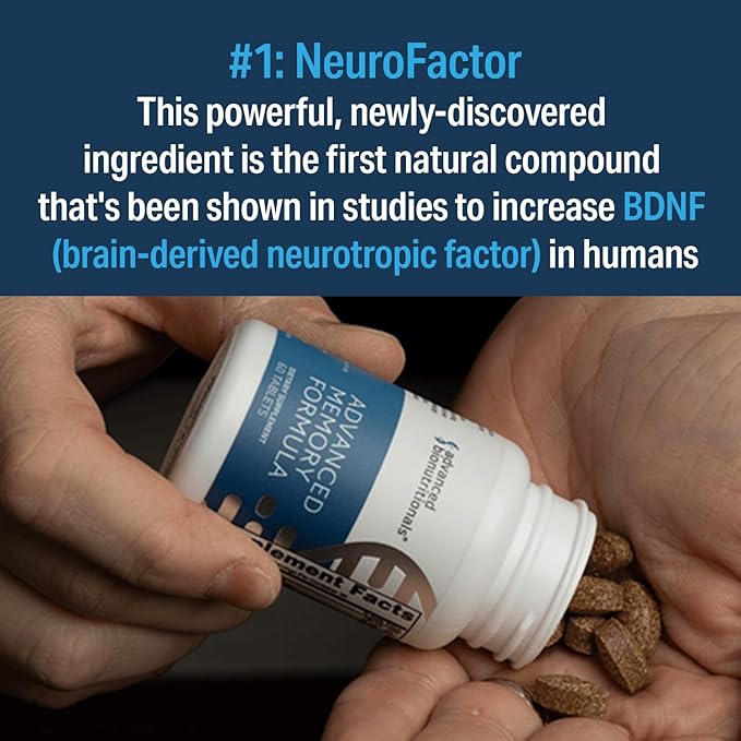 Advanced Bionutritionals Advanced Memory Formula, Brain Booster Supplement for Memory and Focus, Acetylcholine, Alpha-GPC, NeuroFactor, Manufactured in The USA, 60 Tablets