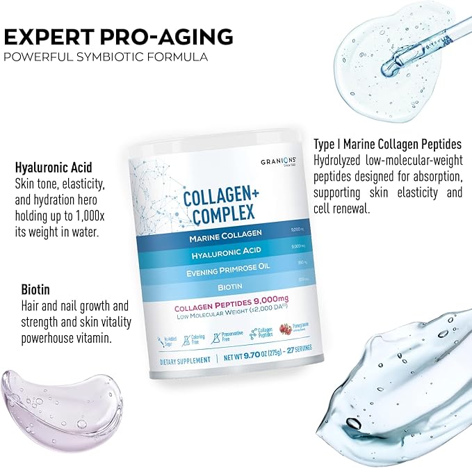 Marine Collagen Supplement Powder - Type I Hydrolyzed Marine Collagen Peptides, Protein, Biotin, Hyaluronic Acid, Vitamin C, Vital Antioxidants, Skin Supplements for Women - Pomegranate 9.7oz
