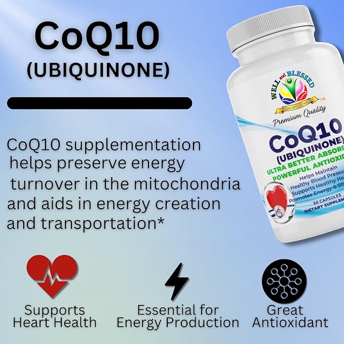 CoQ10 (Ubiquinone) - 30 Capsules - Ultra Better Absorption Formula - Promote Energy and Stamina - Vegan and Vegetarian Friendly - Free from Artificial Additives