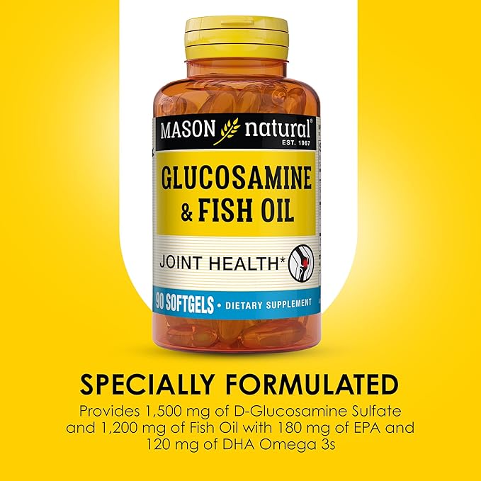 MASON NATURAL Glucosamine & Fish Oil Supplement with DHA & Omega 3 for Joint & Muscle Support, 1 Month Supply Softgel Pills